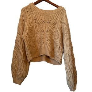 Forever 21 Tan Balloon Sleeves Cropped Sweater